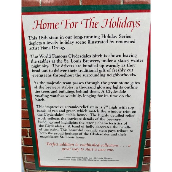 Vintage Budweiser Germany Beer mug Holiday Stein Grant's Clydesdales - Picture 4 of 6